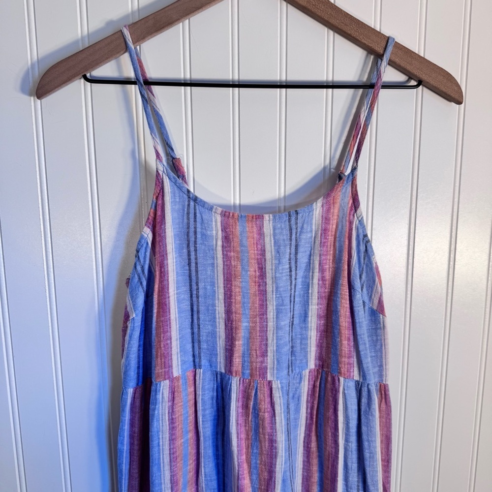 Beachlunchlounge Lana Stripe Linen & Cotton Tiered Stripes Midi Sundress Size XS - Picture 2 of 10